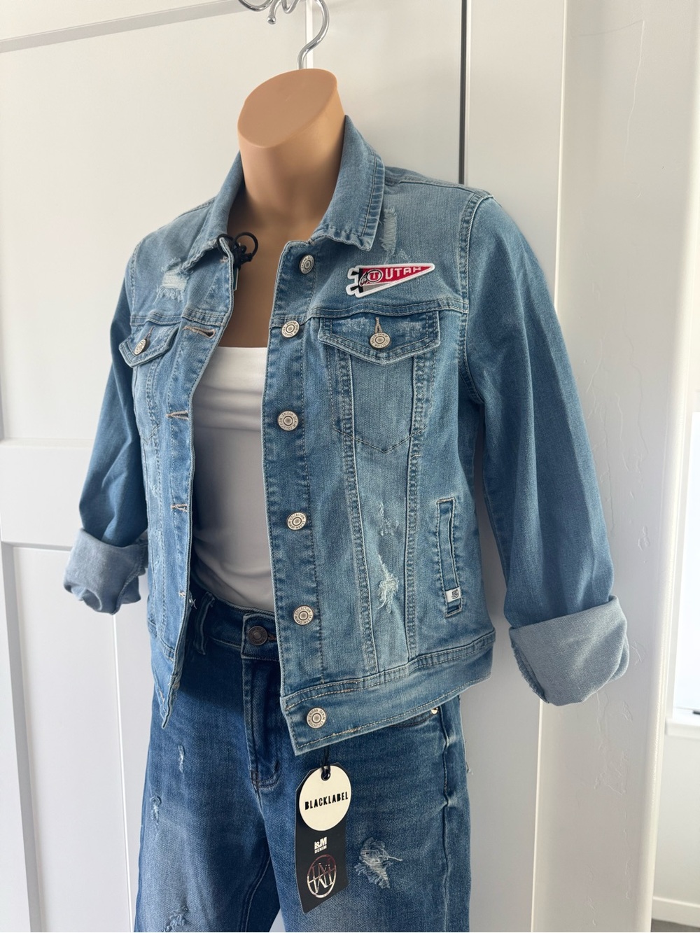 University of Utah Patch Detail Light Blue Denim Jean Jacket